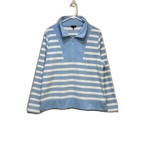 Talbots Micro Fleece Blue and White Striped Quarter-Zip Pullover Top Size XL